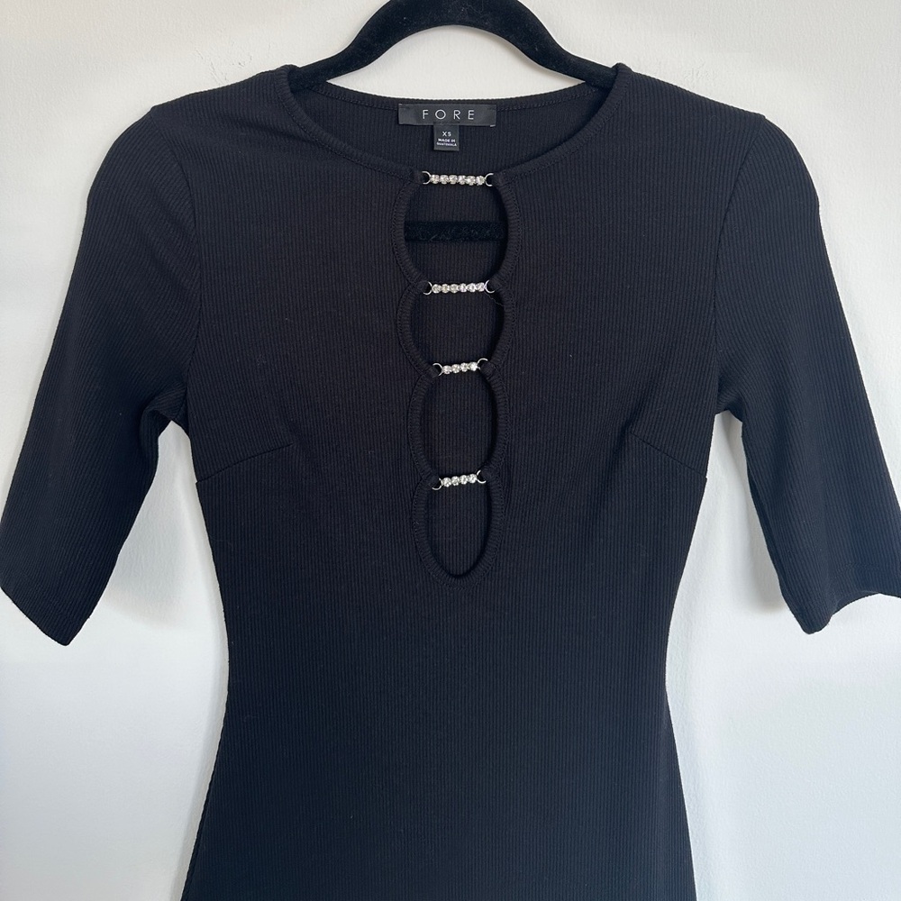 Fore Womens Crystal Ladder Stitch Mini Sweater dress in Black Size XS - Picture 8 of 8